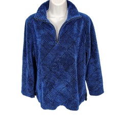 Talbots Petites Blue Geometric Diamond Sherpa Fleece Quarter Zip Pullover Small