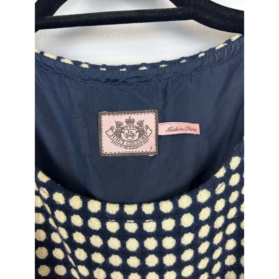 Vestido Juicy Couture Y2K Lunares con Cinturón Talla 2 Azul Marino Mezcla de Lana Leigh Preppy Foto 4 de 4