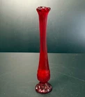 Vintage Fenton 8.25" Red Ruby Bud Vase Diamond Star Pattern Swung Glass
