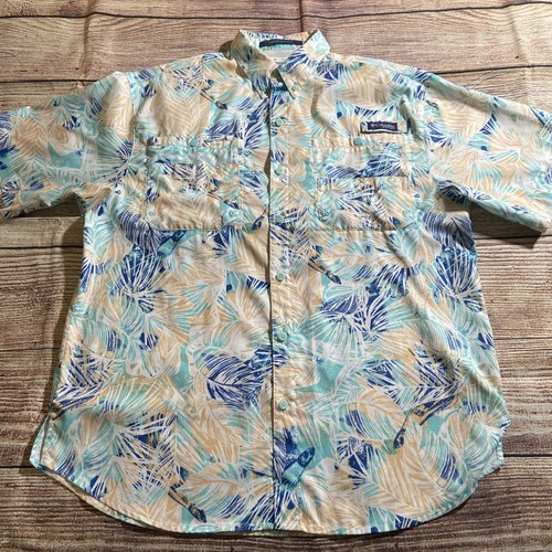 Columbia PFG Super Tamiami Mens Medium Fishing Shirt Hawaiian Floral Print