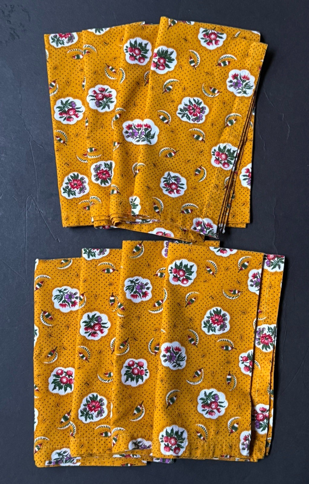 Yellow Table 8 NAPKINS & PLACEMATS VINTAGE Pierre Deux FLORAL Flowers QUILTED