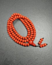 10mm Red Bamboo Coral Necklace Mala 108 Prayer Beads Tibetan Rosary 42cm stretch