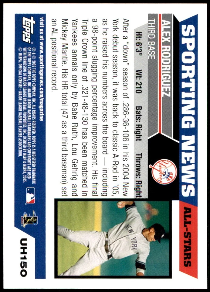 Alex Rodriguez 2005 Topps Updates & Highlights #UH176 Yankees MLB READ FREE SHIP - Image 2 of 2