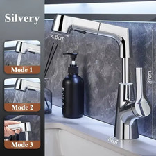 Pull Out Lift Kitchen Faucet 360  Rotatable Bathroom Basin Faucet Stainless Stee