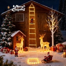 LED Weihnachtsmann Kletterleiter Lichterkette Weihnachtsdeko Außen Wasserdicht