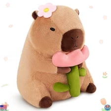 Achwishap 16" Capybara Plush Toy, Cute Stuffed Animal with Flower Gift for Kids