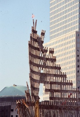 9/11 Ground Zero WTC Debris American Flag NYC Kodak 35mm Color Slide 2002
