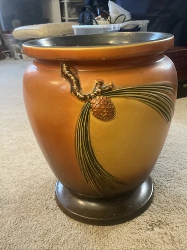 EXTREMELY RARE Vintage 1930's ROSEVILLE #776-14 Brown Pinecone Large Sand Jar