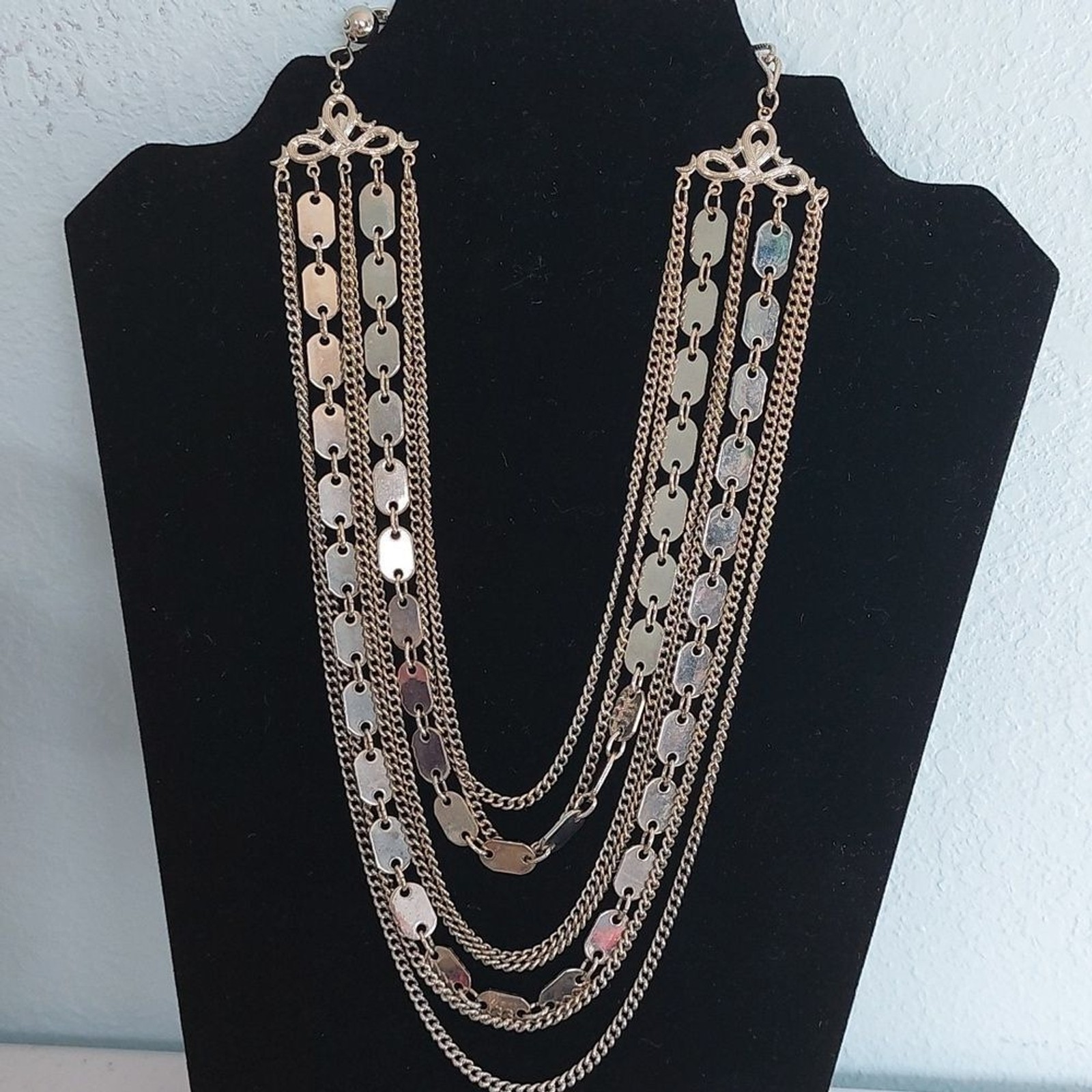 Silver Tone Multilayered Chains Statement Necklace - image 2