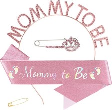 Baby Shower Sash Tiara Decoration Set Mom To Be Pink