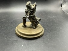 Antique Cast Metal Scottie Dog Desk Pen Holder Stand Brass Base Vintage