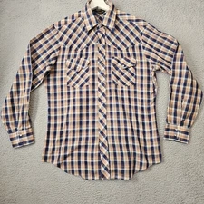 Vintage JC Penney Shirt Mens Size L Large Plaid Western Lightweight Pearl Snaps 
