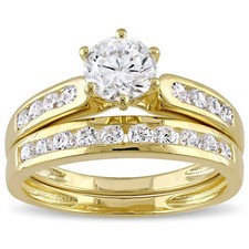 14K Yellow Gold Over 2.00 Ct Round  Moissanite Wedding-Engagement Ring Set