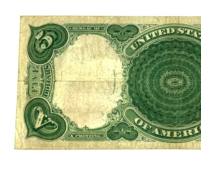 1907 $5 United States Note "Woodchopper" FR #91 Very Fine+ VF+ Condition - Image 3 of 3
