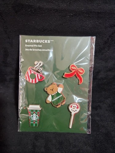 Starbucks 2025 Enamel Pin Set Bear Limited Edition Christmas Cake Pop Cup Bow