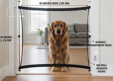 Magic Gate for Dogs Mesh Pet Safety Guard Portable Folding 43x29" Black New