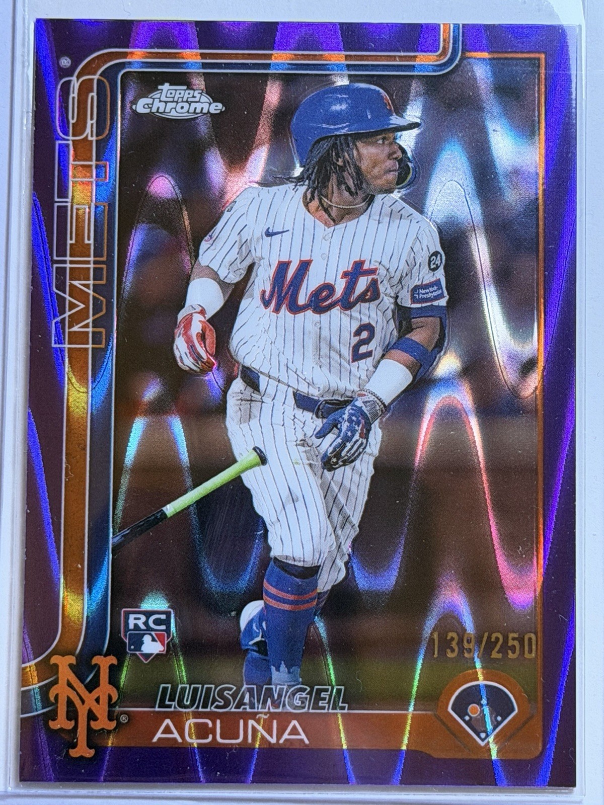 2025 Topps Chrome - Luisangel Acuna #56 Purple Raywave Refractor /250 (RC)