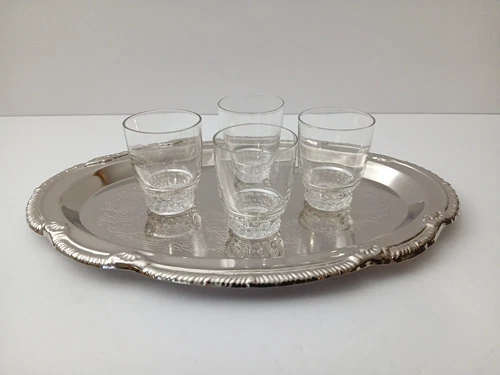 Duncan & Miller Depression Era Crystal Teardrop Whiskey Shot Glasses x4 Art Deco