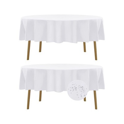 White Tablecloth, 60 Inch Round Waterproof Fabric, 2 Pack