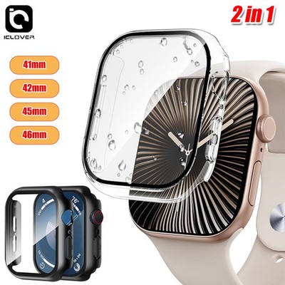 For Apple Watch Series 11 10 9 8 7 41/42/45/46mm Hard Case Glass Screen Protect