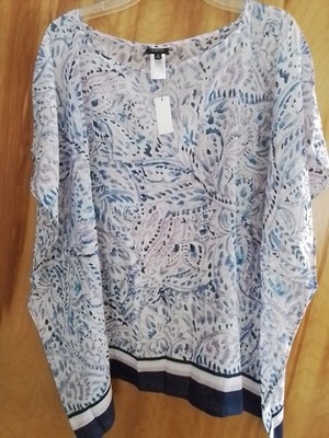 Talbot's Womens  Semi Sheer Scarf Poncho Overlay Shades Blues & Lilacs Abstract