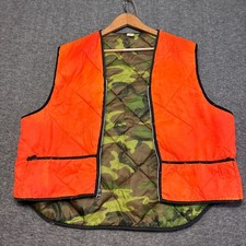 Vintage Quilted Reversible Hunting Vest Men XL Orange Camo Made in USA Talon zip