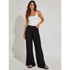 Varley Raya Split Hem Ribbed Wide Leg Pants Black XS Modal