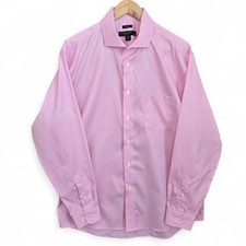 Pronto Uomo Dress Shirt Mens 17 34/35 Pink Button Up Non Iron Long Sleeve Cotton