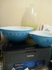 Vintage Pyrex Snowflake Turquoise 441,442,443,444 Cinderella Mixing Bowls