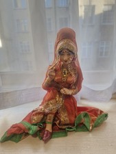 Vintage Collectible Handmade Indian Woman Bridal Doll Ornate Dress And Jewlerry