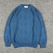 Blue Wool Blend Argyle Diamond Cable-Knit Pullover Crewneck Sweater Men  s Large