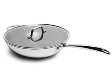 Lexi Home Tri-Ply 5 Qt Wok 12” Stainless Steel Diamond Non-Stick w/ Lid Quart
