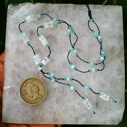 Handmade Natural Rainbow Moonstone Micro Macrame Beaded Reiki Gemstone Necklace - Picture 7 of 14