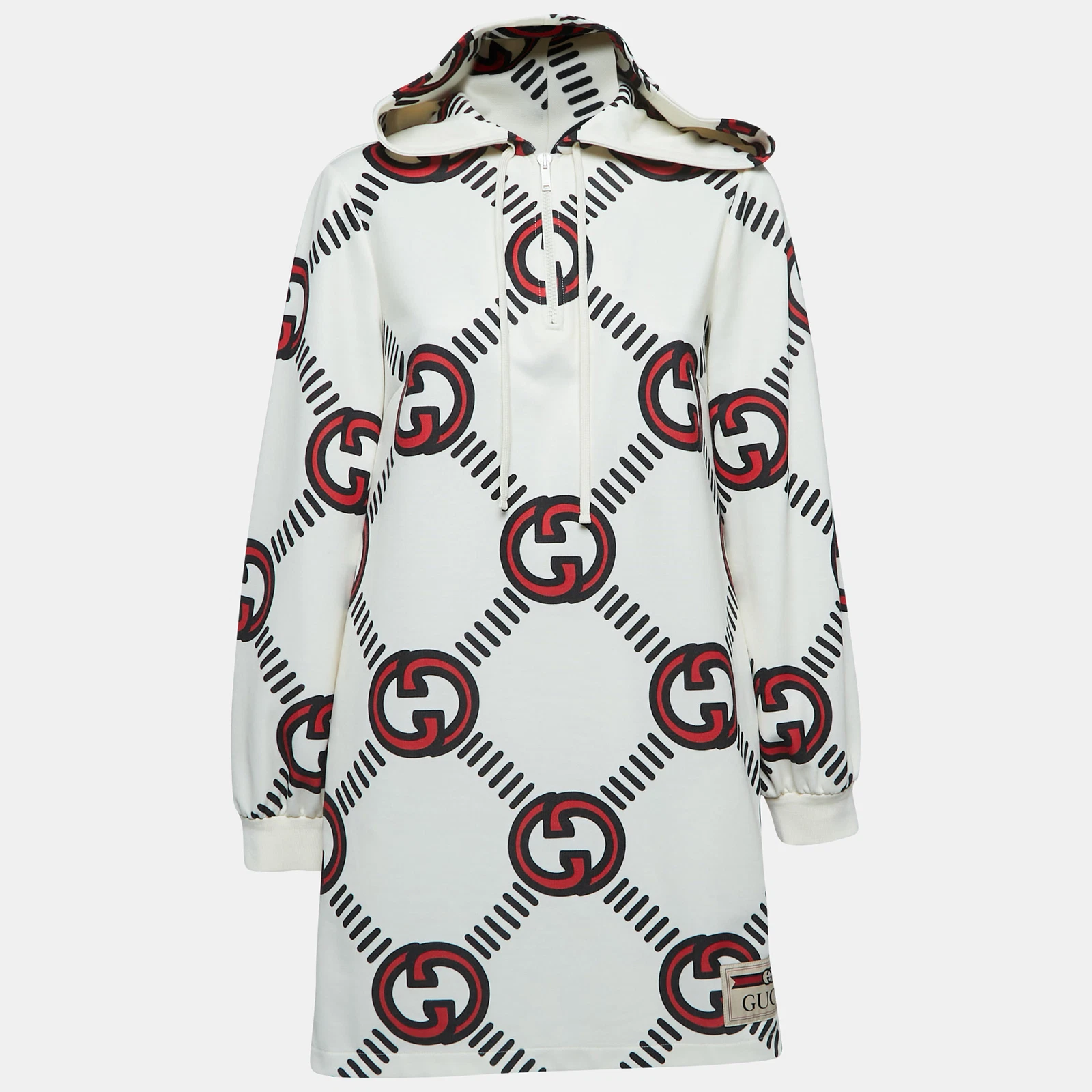 Robe à capuche imprimé logo crème Gucci S