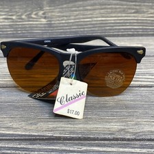 Vintage Classic Sunglasses Black Rim Round Brown Lenses UV 400 Protection