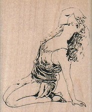 Distraught Lady 2 1/4 x 2 3/4" Rubber Stamp, Woman Stamp, Lady Stamp