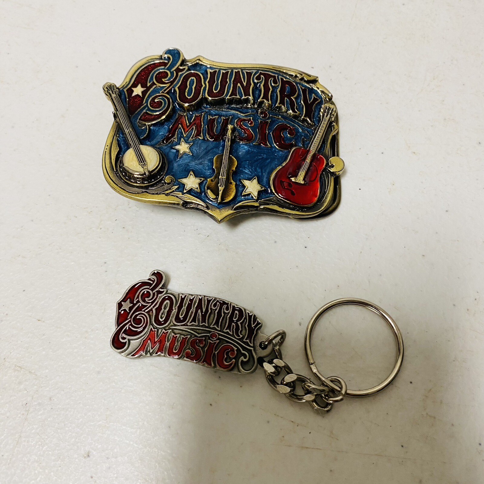 Vintage Country Music 1982 Belt Great Am. Buckle & 1987 Keychain Made in the USA