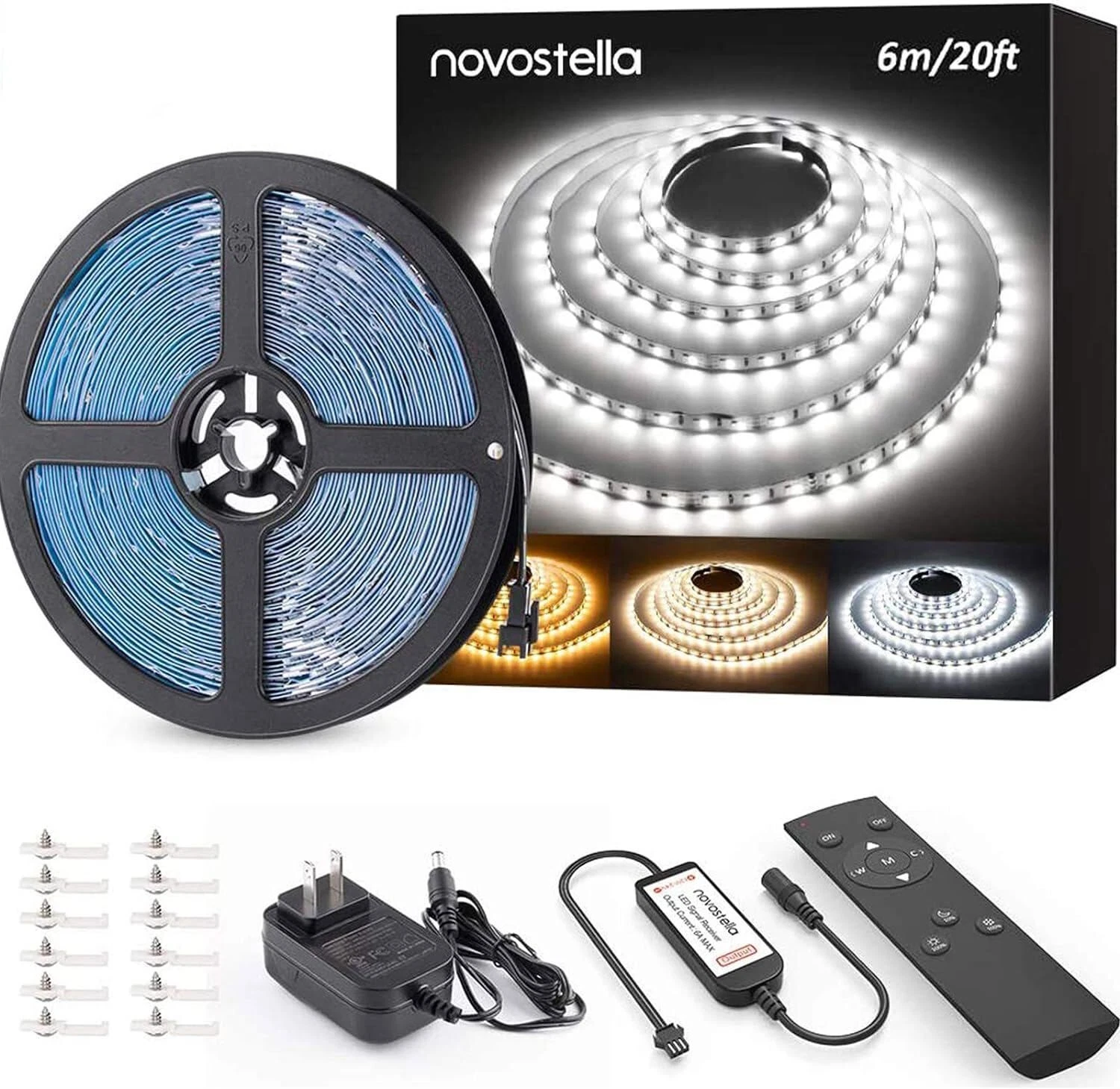 20ft LED Strip Light Super Bright Under Cabinet Closet Light Warm Cool Dimmable