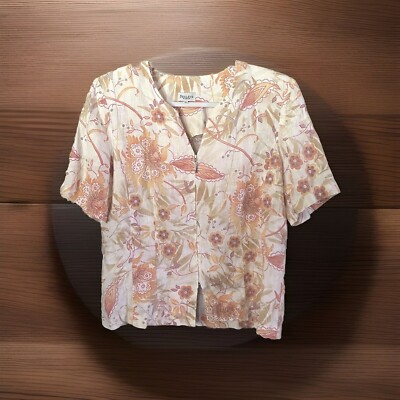 Bexleys Woman Linen Blend Boxy Floral Lagenlook Top Front Zip Size 40 Large L