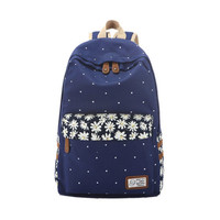 Evay Canvas Backpack Retro Style Polka Dot Daisy Flower School Bag For Teenage Evay Canvas Backpack Retro Style Polka Dot Daisy Flower School Bag For Teenage