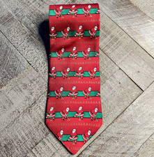 HALLMARK Golfing Santa Red Silk Christmas Necktie Tie Made in USA