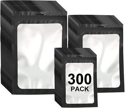 300 Pcs 3 Sizes Resealable Mylar Bags Food Storage with Front Window