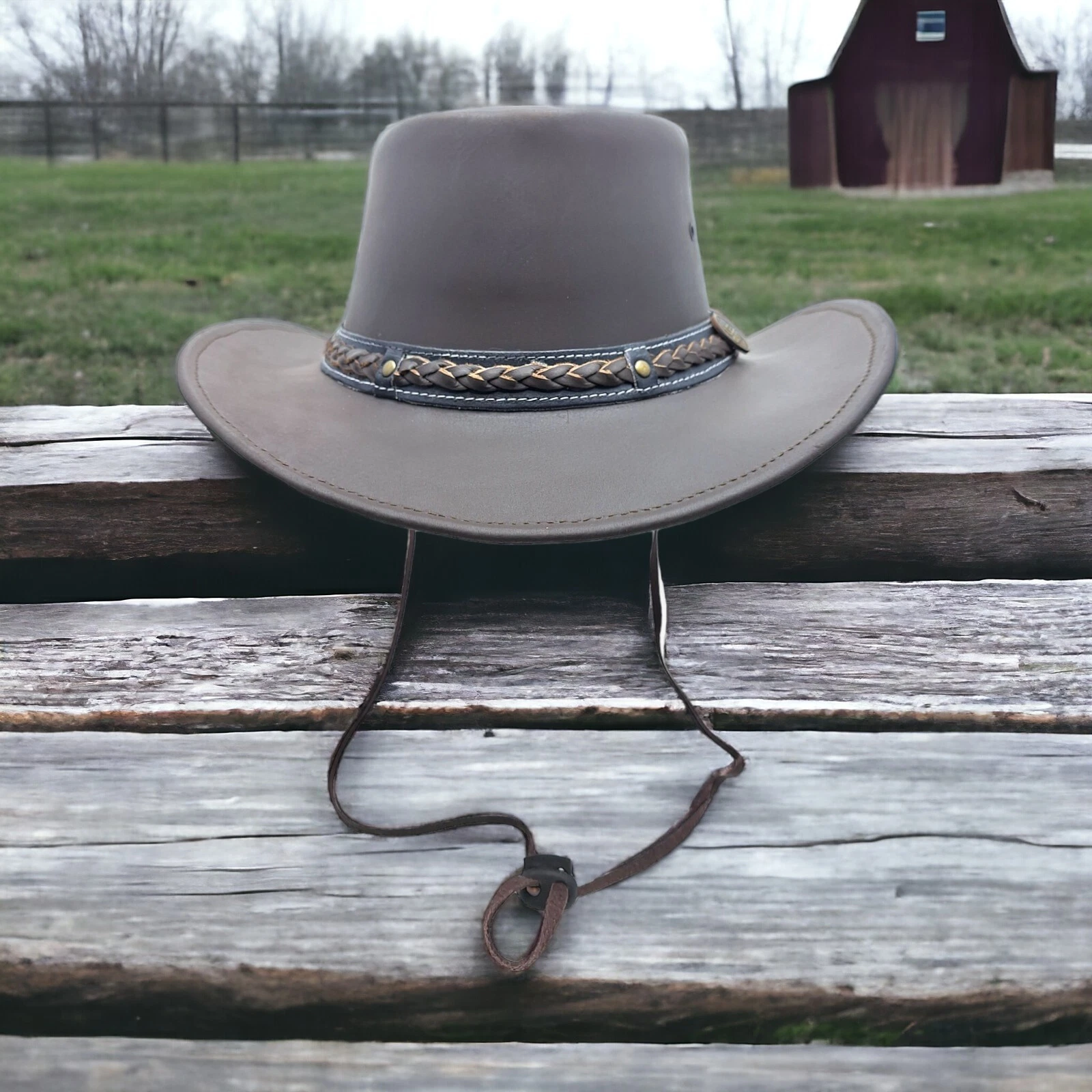 Brown Bush Hat Oily Finished Australian Western style Cowboy 100% Real Leather