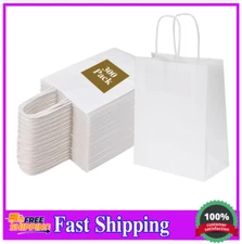 300 Pack 6x3.25x8 Inch Small White Paper Bags with Handles Bulk, Kraft Paper ...