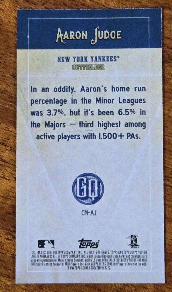 2021 Topps Gypsy Queen Aaron Judge Captain Orange Mini #CM-AJ Yankees PWE - Image 2 of 2