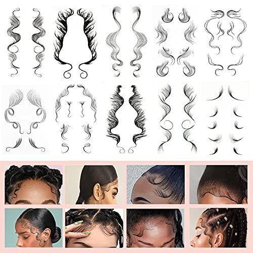 10Pcs Curly Baby Hair Tattoo Stickers 10 Styles Temporary Bangs Tattoos for  Hair | eBay