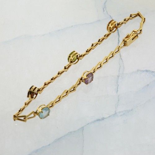 14K Yellow Gold Semi Precious Stone Bracelet 7 Inch Long - Picture 4 of 6