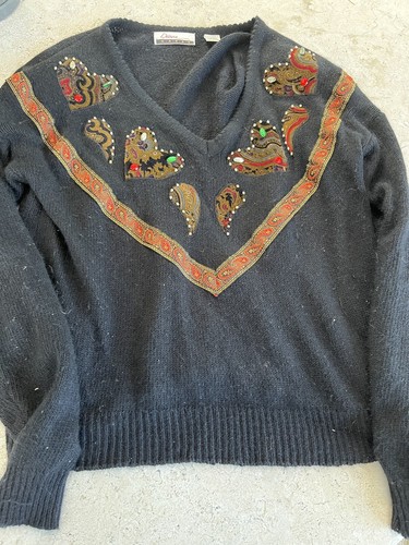 Vintage Diana Marco Sweater Black Red 