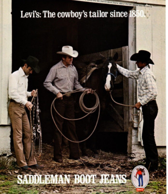 1975 LEVI'S SADDLEMAN JEANS PRINT ADVERT, COWBOY WESTERN WEAR PRINT ADVERTISING