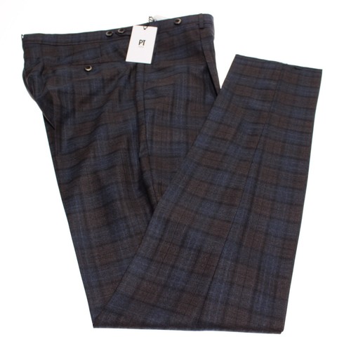 PT Torino NWT Gentleman Fit Dress Pants Size 52 36 US In Brown & Blue Plaid Wool - Picture 2 of 16